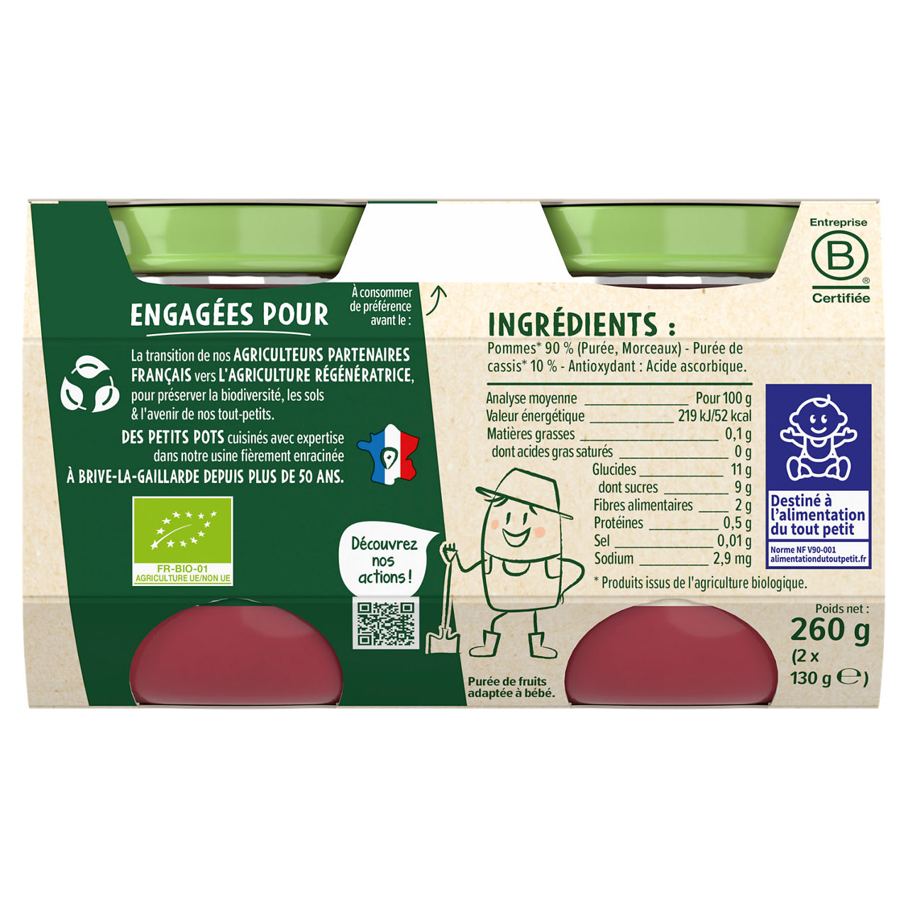 Blédina-Les récoltes bio-Apple & Blackcurrant-8m+-2 x 130 g