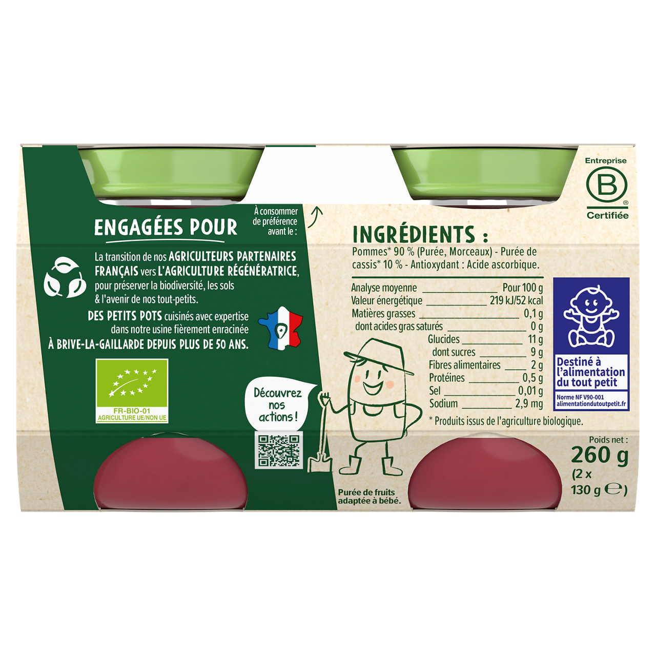 Blédina-Les récoltes bio-Apple & Blackcurrant-8m+-2 x 130 g