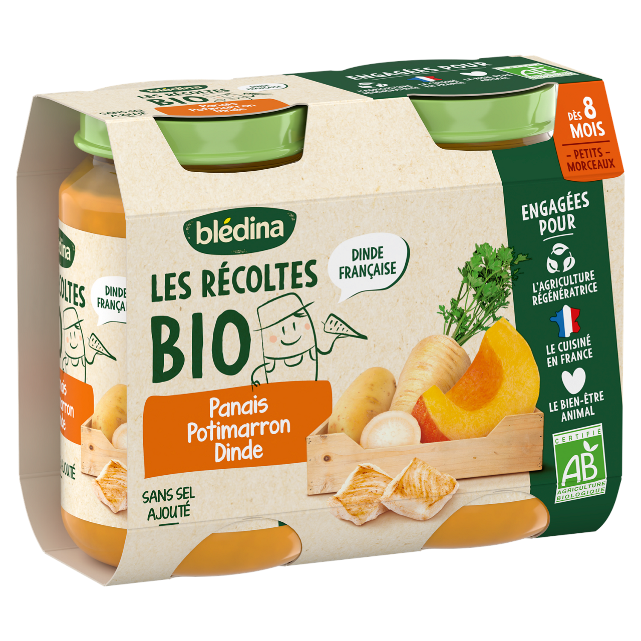 Blédina-Les récoltes bio-Parsnip Pumpkin Turkey-8m+-2 x 200 g