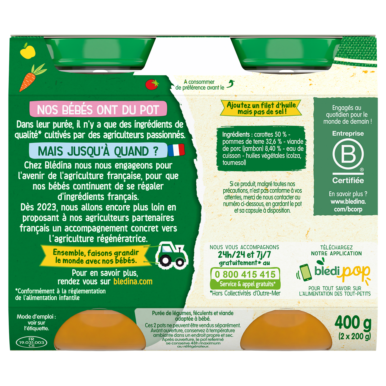 Blédina-Bledina-Carrot Ham-6m+-2 x 200 g