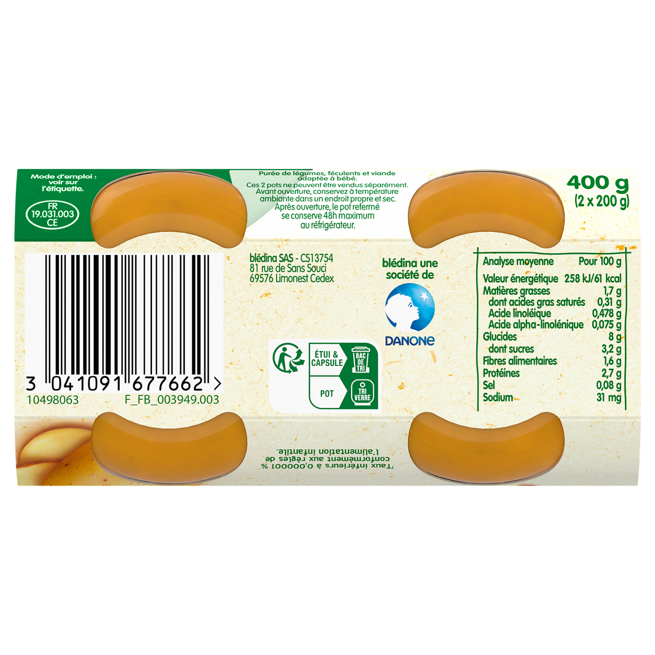 Blédina-Bledina-Carrot Ham-6m+-2 x 200 g