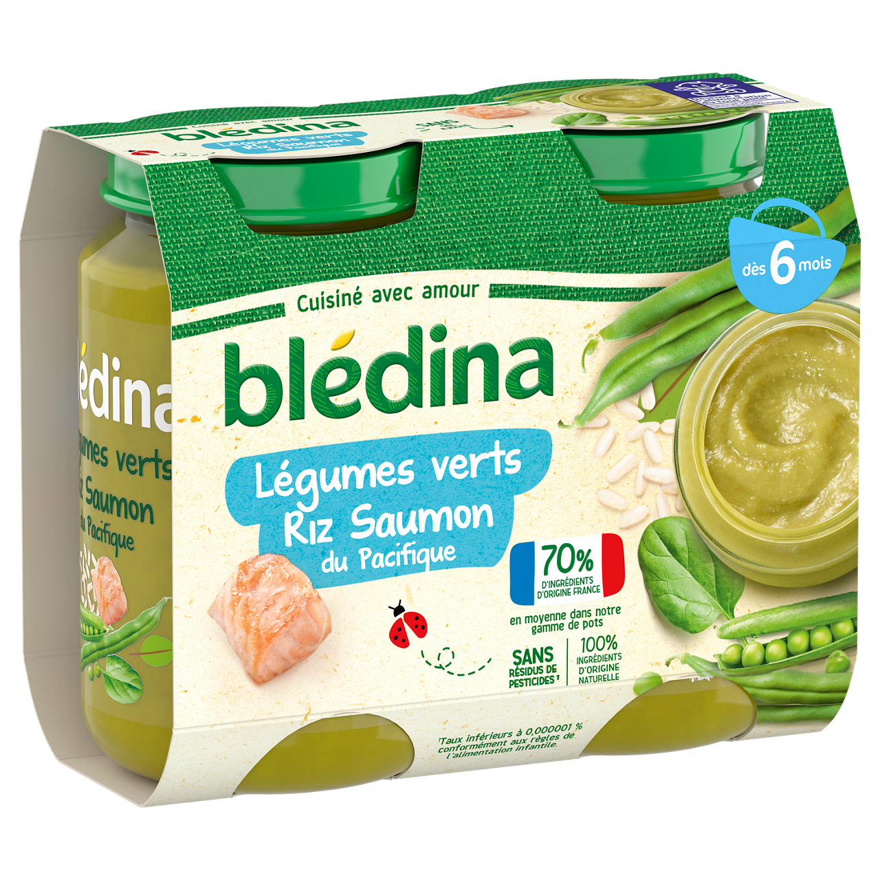 Blédina-Bledina-Green Vegetables Rice Salmon-6m+-2 x 200 g