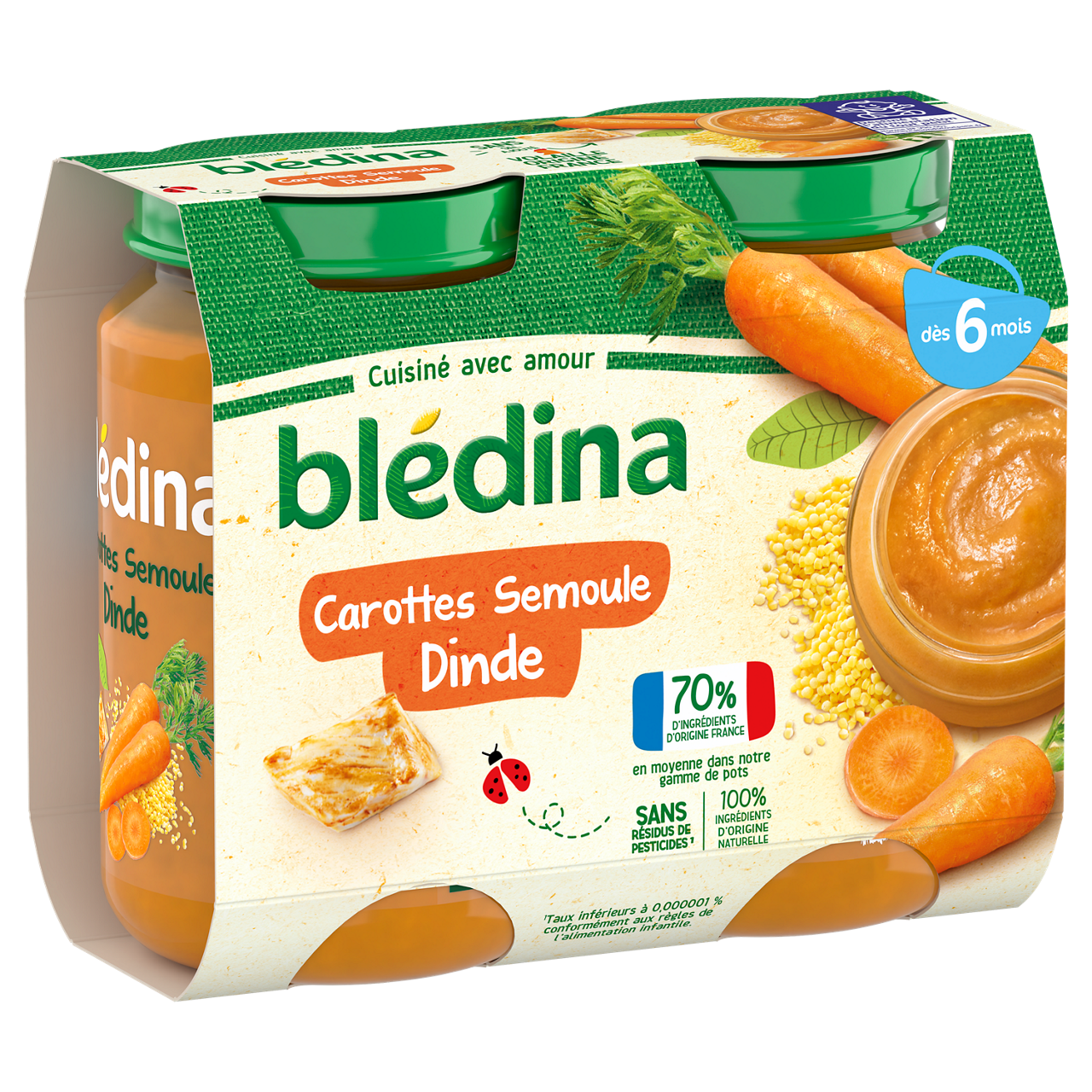 Blédina-Bledina-Carrot Semolina Turkey-6m+-2 x 200 g
