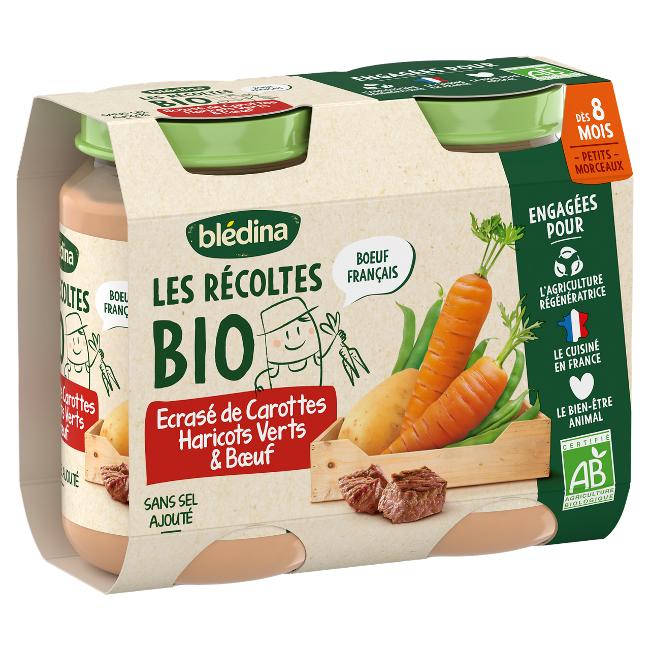 Blédina-Les récoltes bio-Green Bean | Vegetables beef-8m+-200G