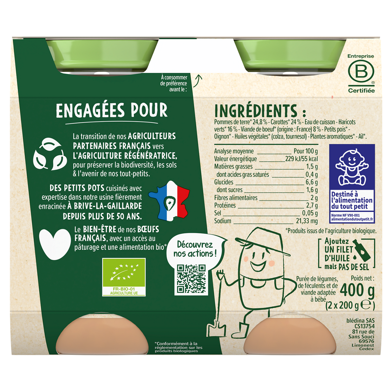 Blédina-Les récoltes bio-Green Bean | Vegetables beef-8m+-200G