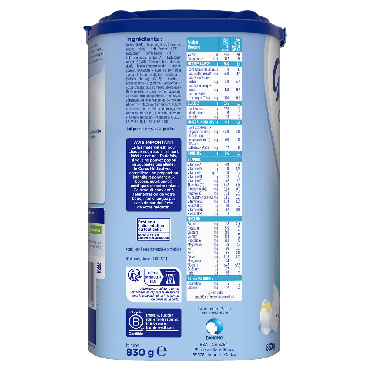 Laboratoire Gallia-Calisma-Unflavoured-0-6m-830 g