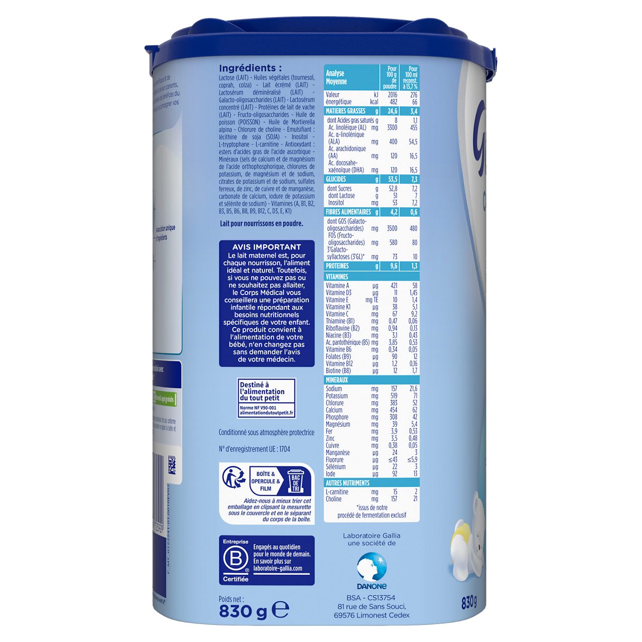 Laboratoire Gallia-Calisma-Unflavoured-0-6m-830 g