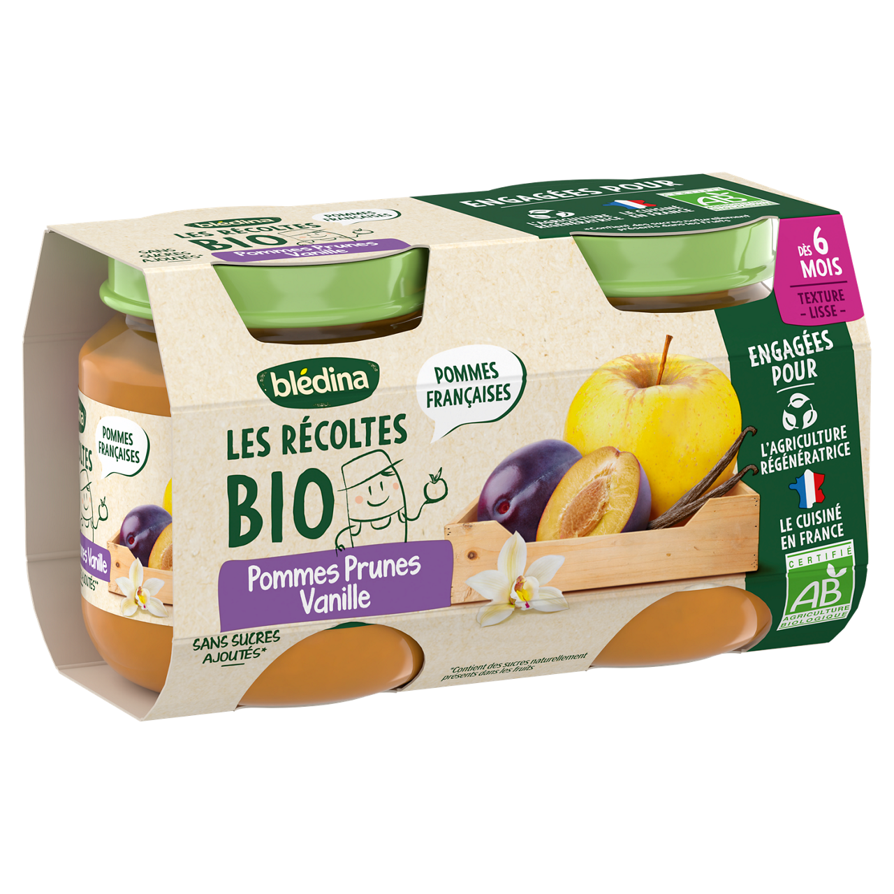 Blédina-Les récoltes bio-Apple Plum Vanilla-6m+-2 x 130 g