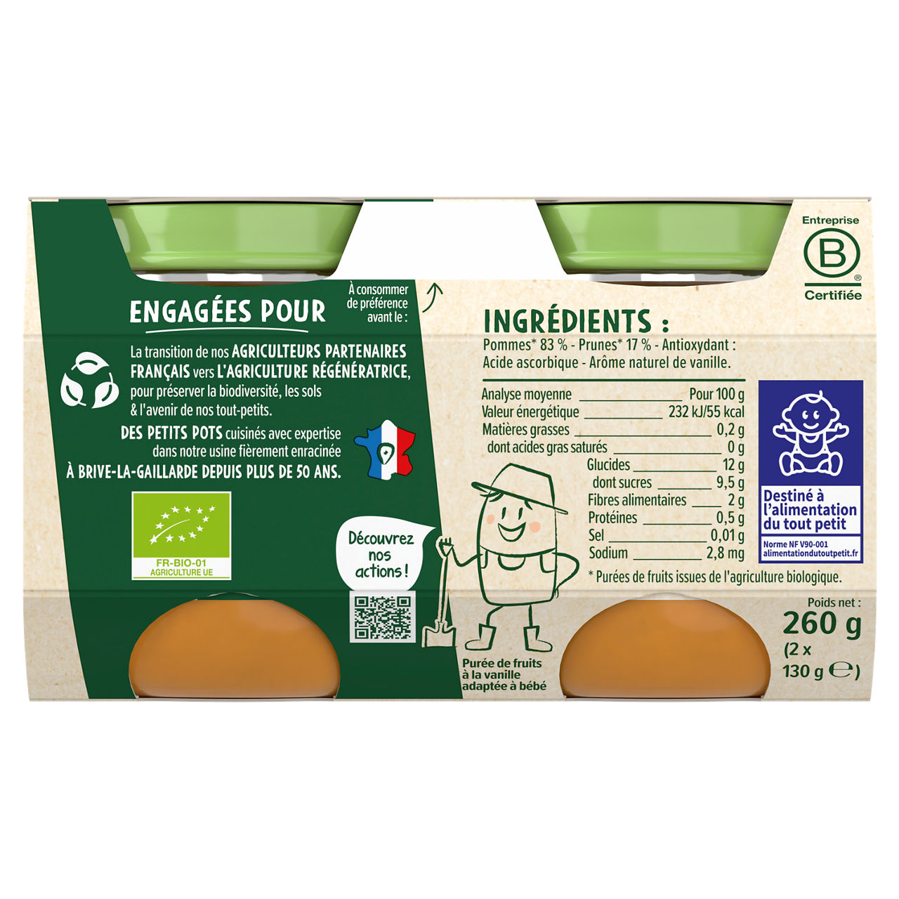 Blédina-Les récoltes bio-Apple Plum Vanilla-6m+-2 x 130 g