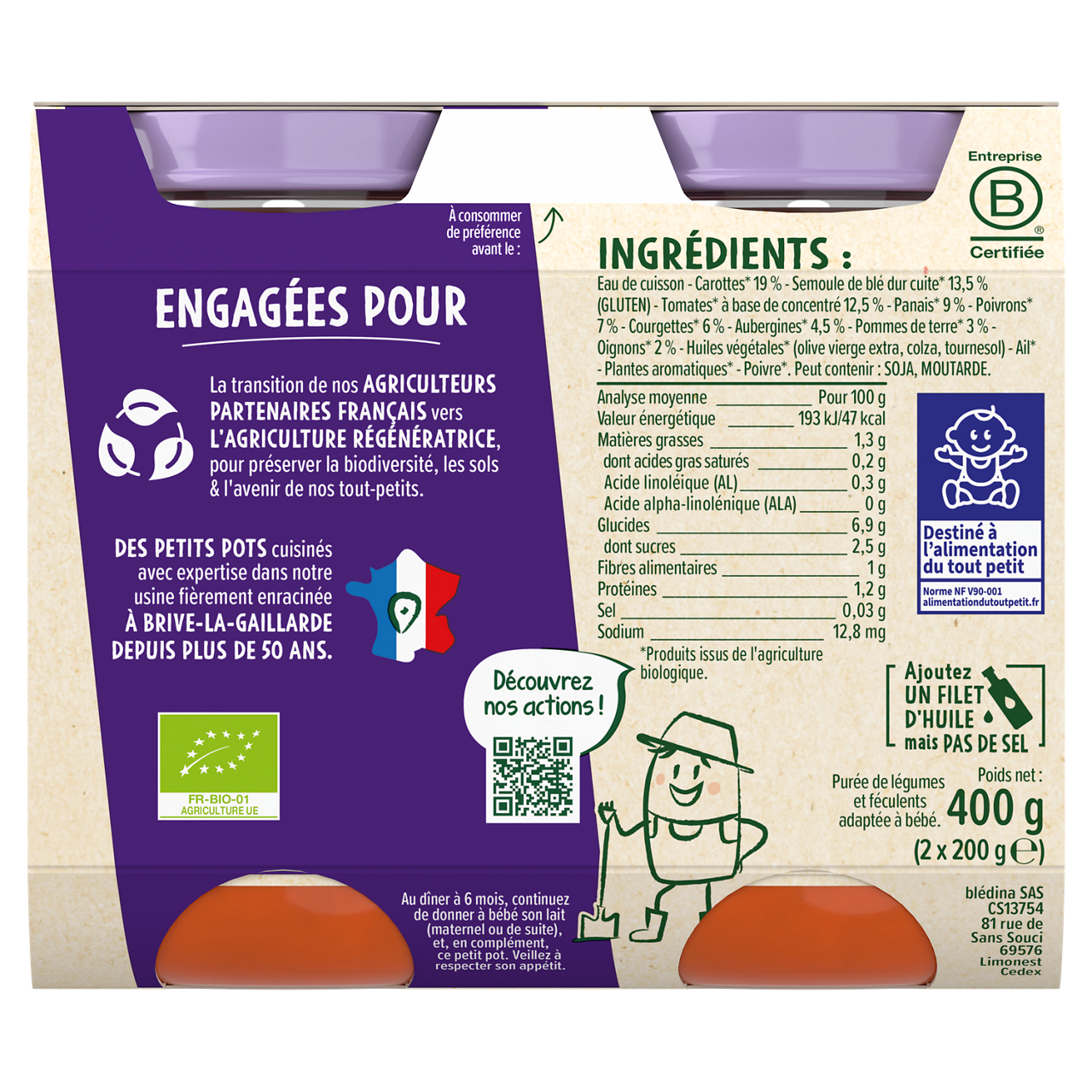 Blédina-Les récoltes bio-Peas Mushroom Rice-2 x 200 g