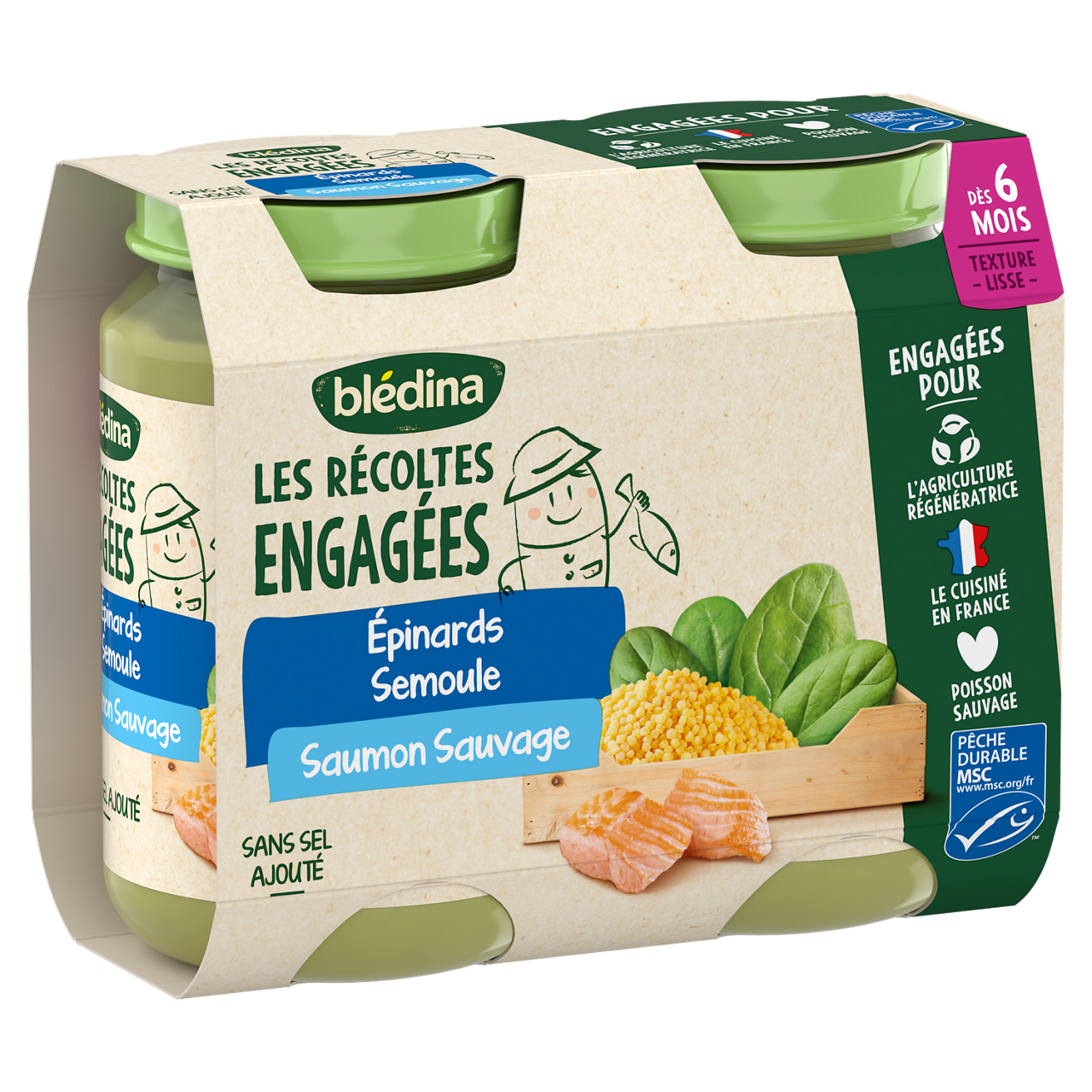 Blédina-Les récoltes bio-Peas Spinach Bulgur-6m+-400 g