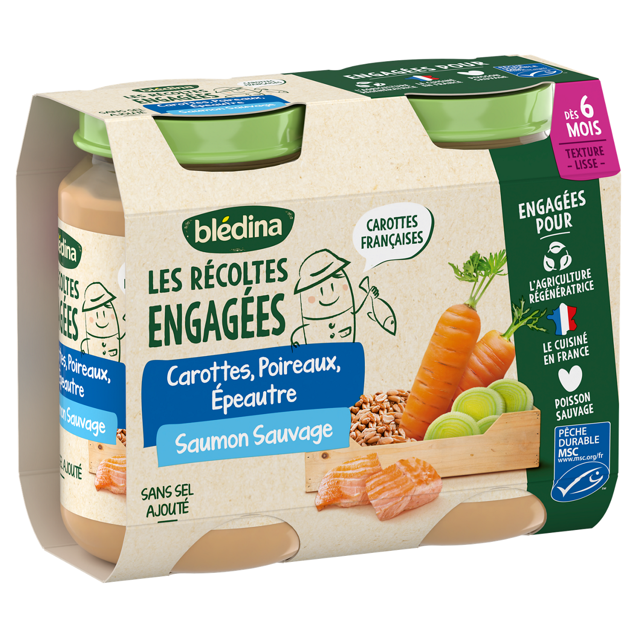 Blédina-Les récoltes bio-Carrot Leek Spelt Salmon-6m+-400 g