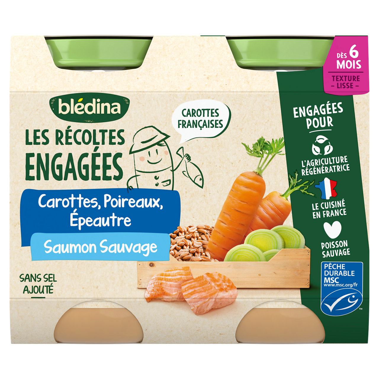 Blédina-Les récoltes bio-Carrot Leek Spelt Salmon-6m+-400 g
