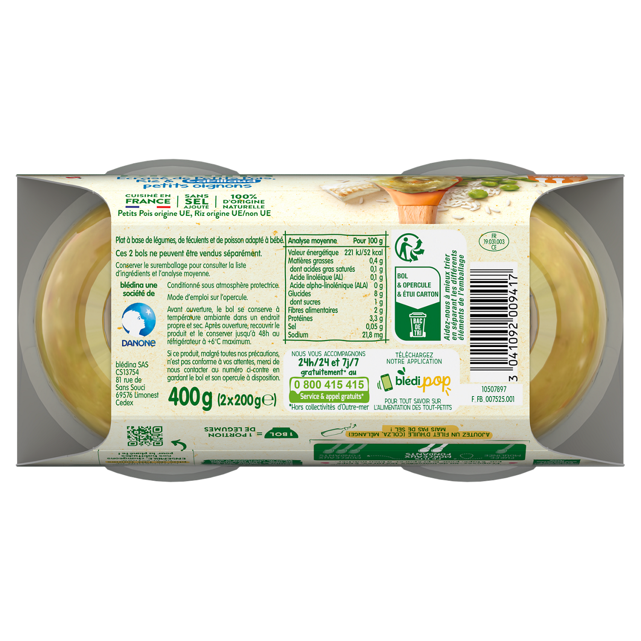 Blédina-Bledina-Peas | Rice Fish-8m+-400 g