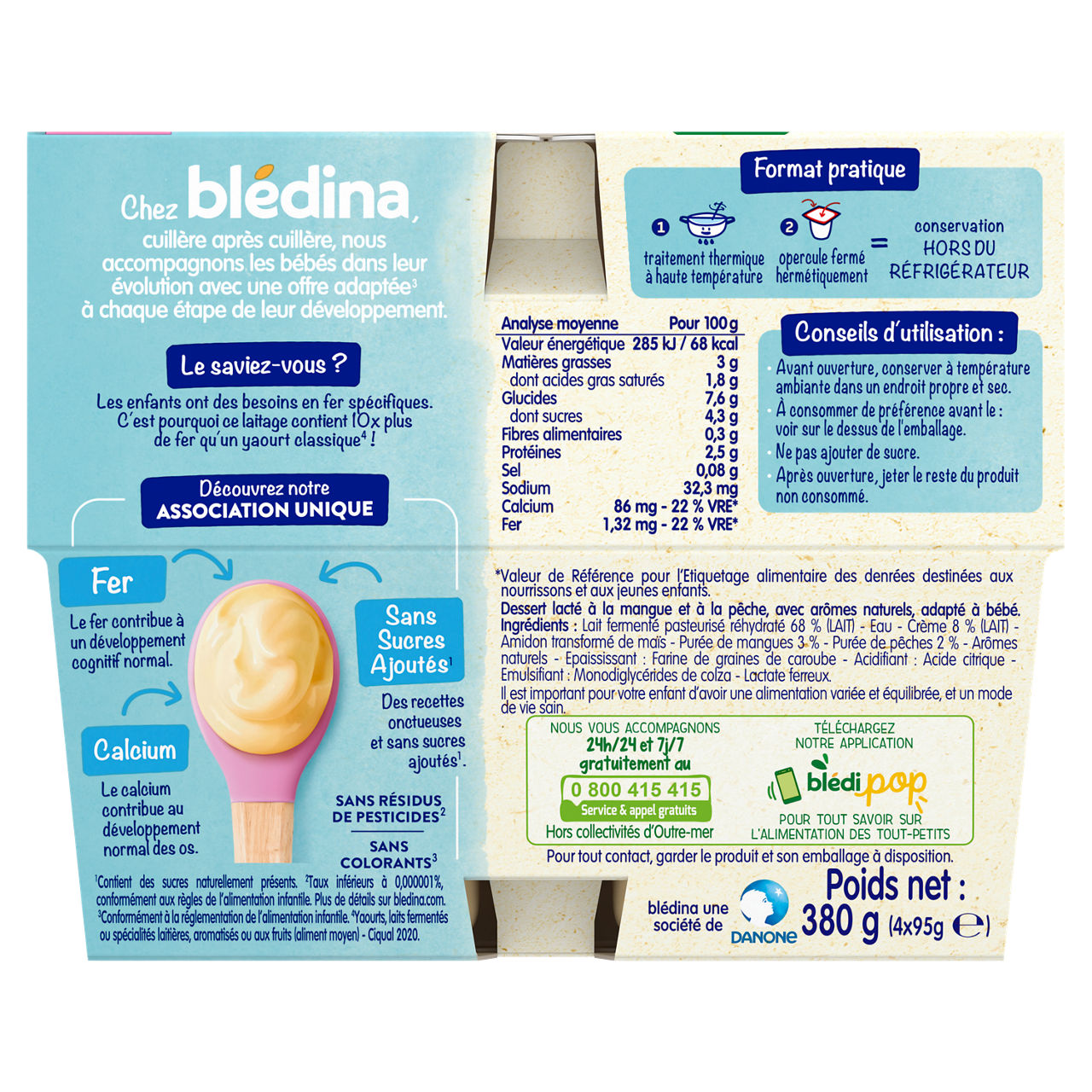 Blédina-Les Brassés-Yoghurt | Mango | Peach-6m+-4x95