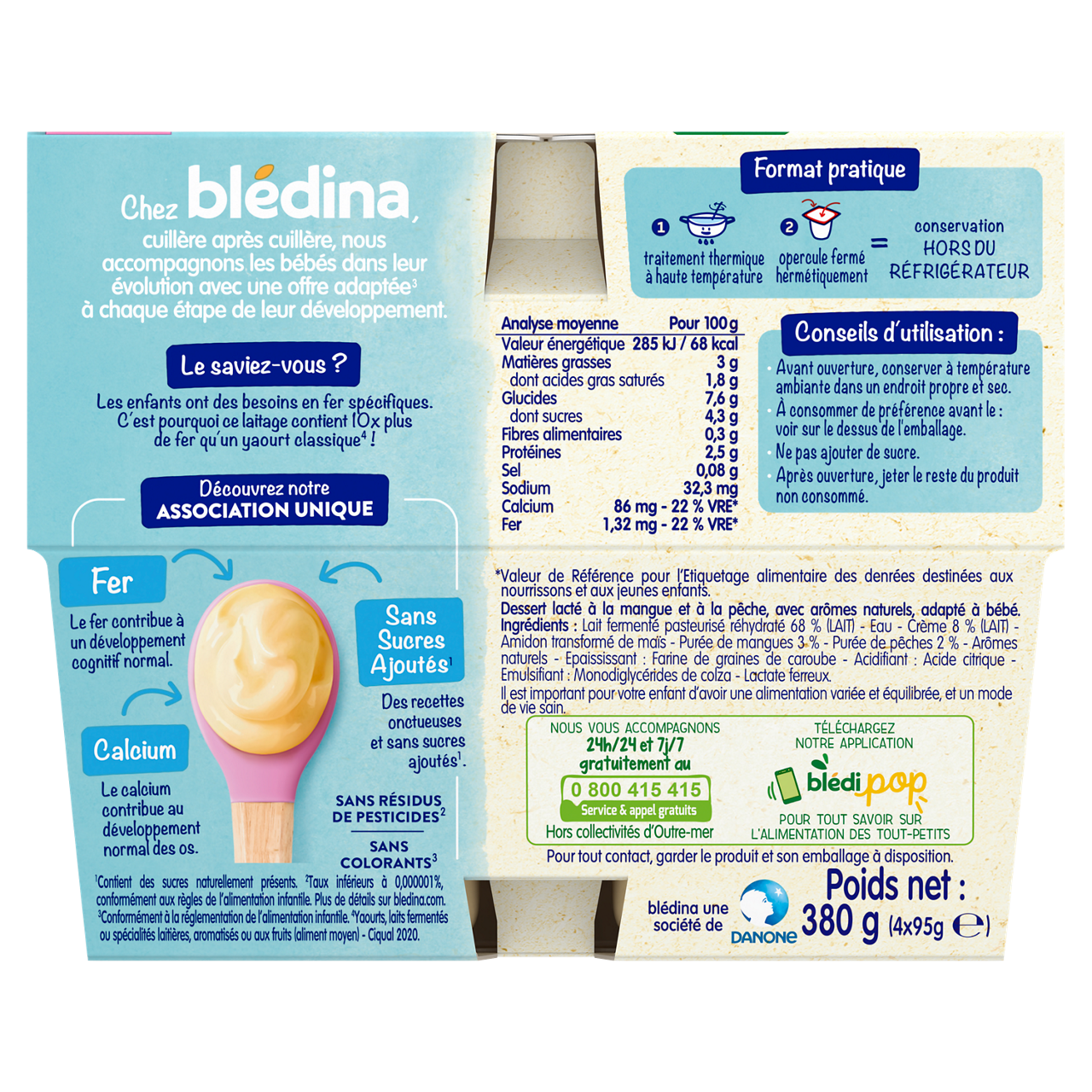 Blédina-Les Brassés-Yoghurt | Mango | Peach-6m+-4x95