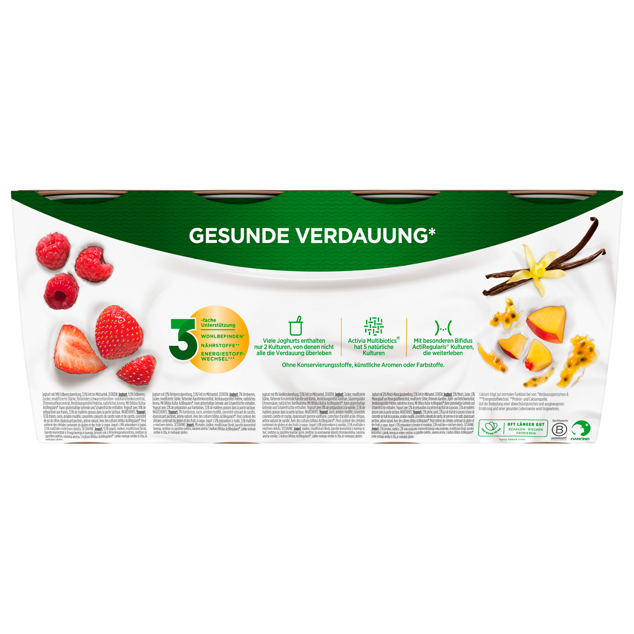 Activia Iris Strawberry, Raspberry, Vanilla, Peach-Passion Fruit