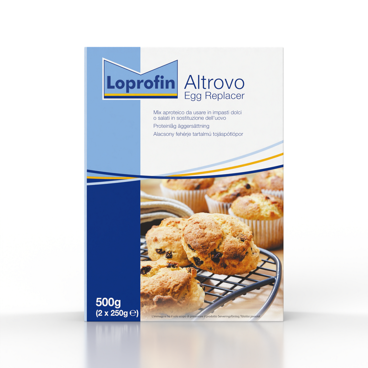 Loprofin jajčni nadomestek – nizkobeljakovinski prašek za pripravo jajčnih nadomestkov v peki, primeren za prehransko uravnavanje prirojenih presnovnih motenj (kot je fenilketonurija), ter pri ledvičnih in jetrnih odpovedih, ki zahtevajo nizkobeljakovinsko dieto