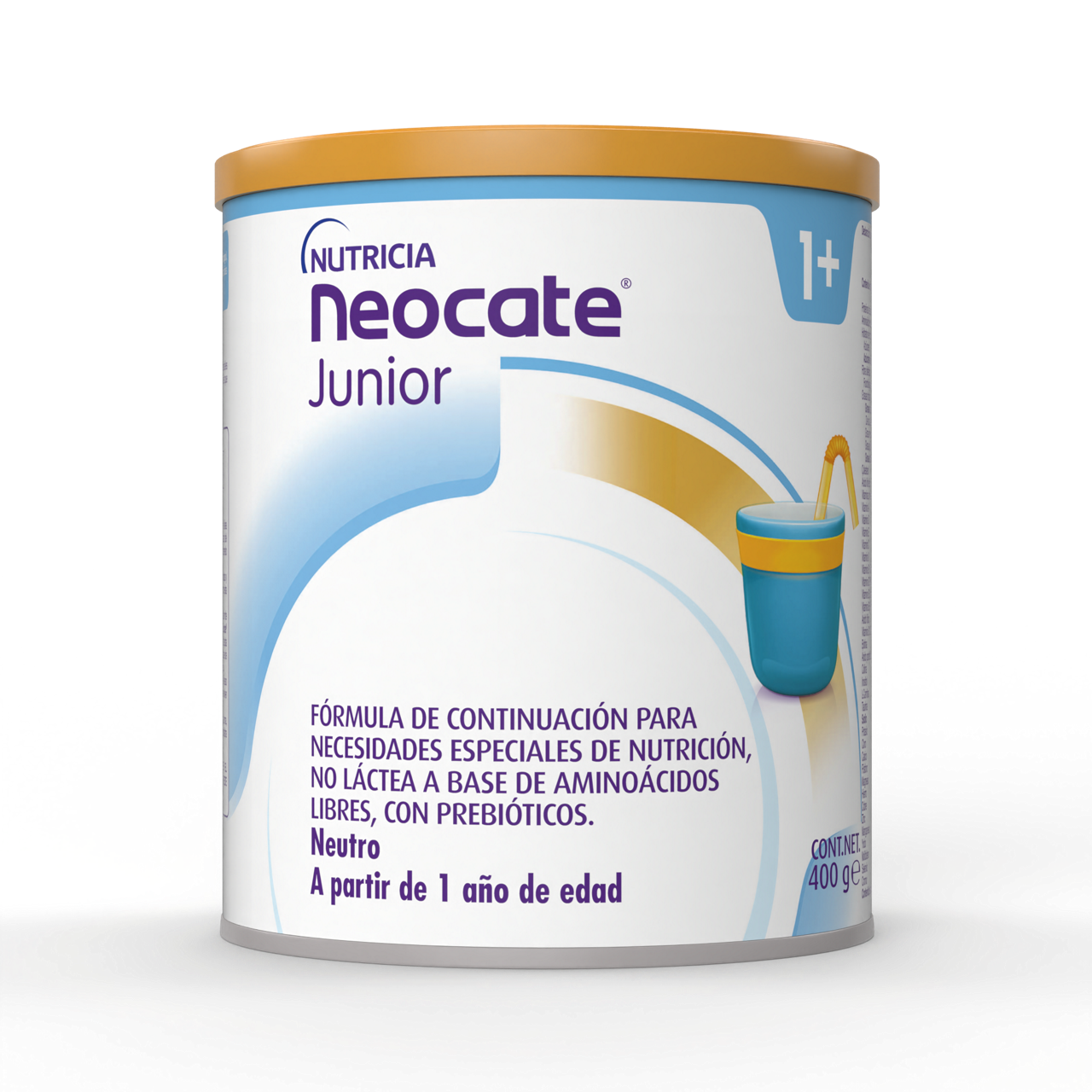 Neocate Junior (con prebióticos) Fórmula para necesidades especiales de nutrición, no láctea a base de aminoácidos libres. Diseñada para niños mayores de 1 año, lata de 400g. 
