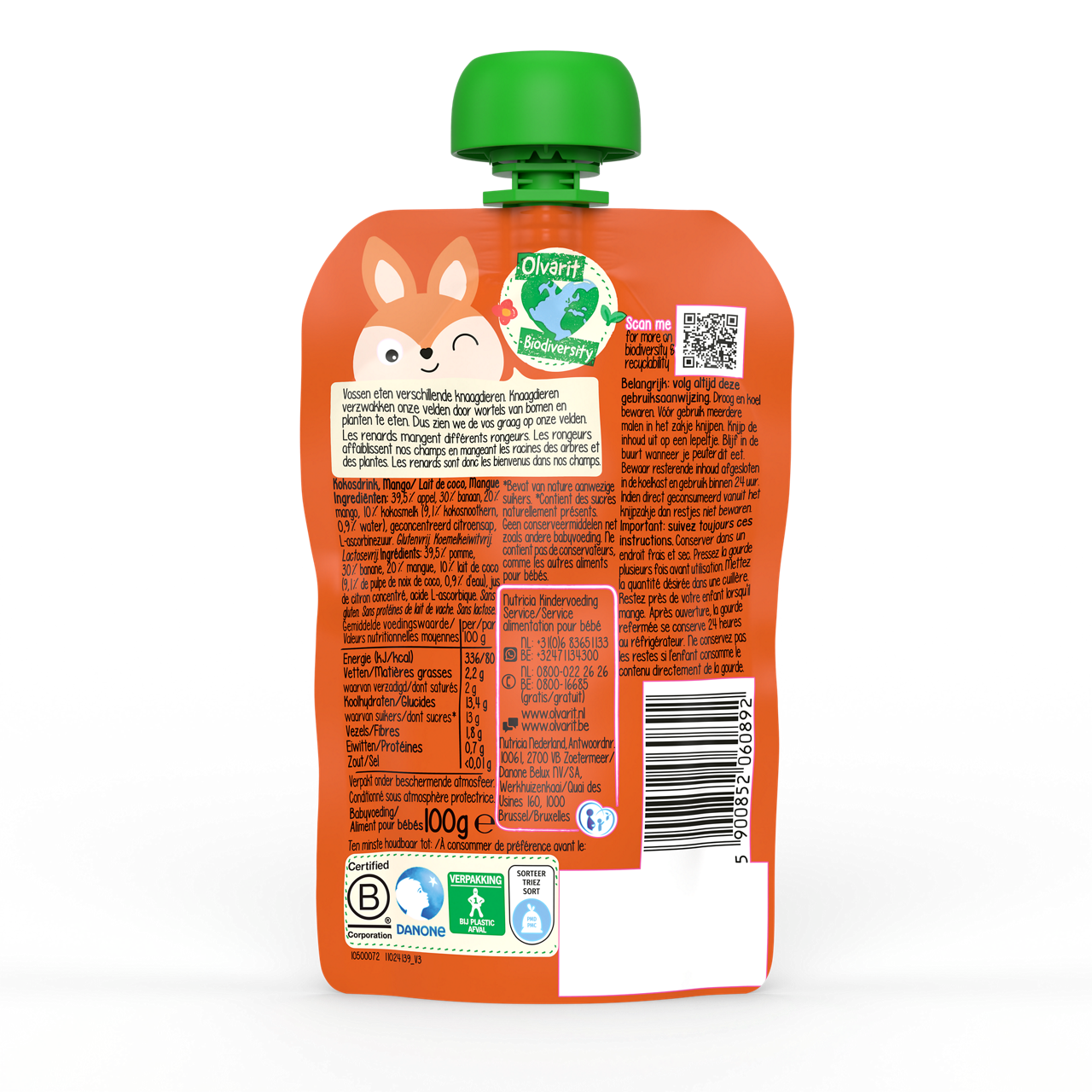 Smoothie Olvarit 100% végétal à base de lait de coco. Visitez Olvarit.be pour plus d'informations sur la nutrition de votre bébé et sur les produits Olvarit.