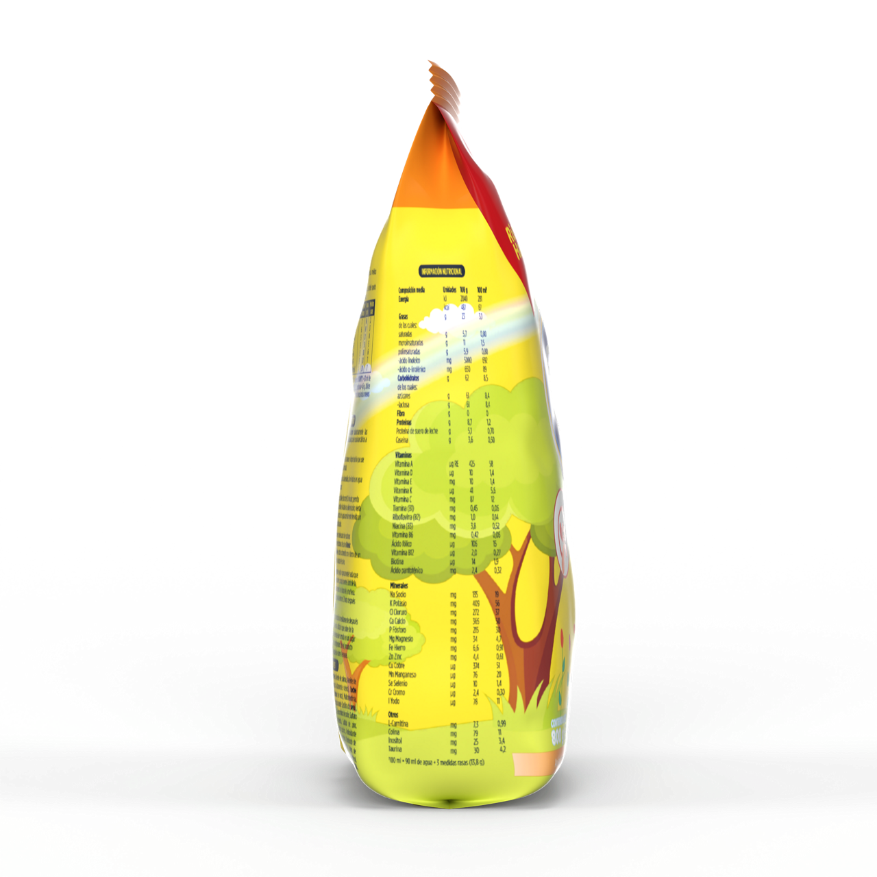 Bebelac NUTRIOPTI 1 fórmula infantil en polvo para bebés de 0 a 6 meses bolsa amarillo naranja 800 g costado derecho - Bebeclub Ecuador
