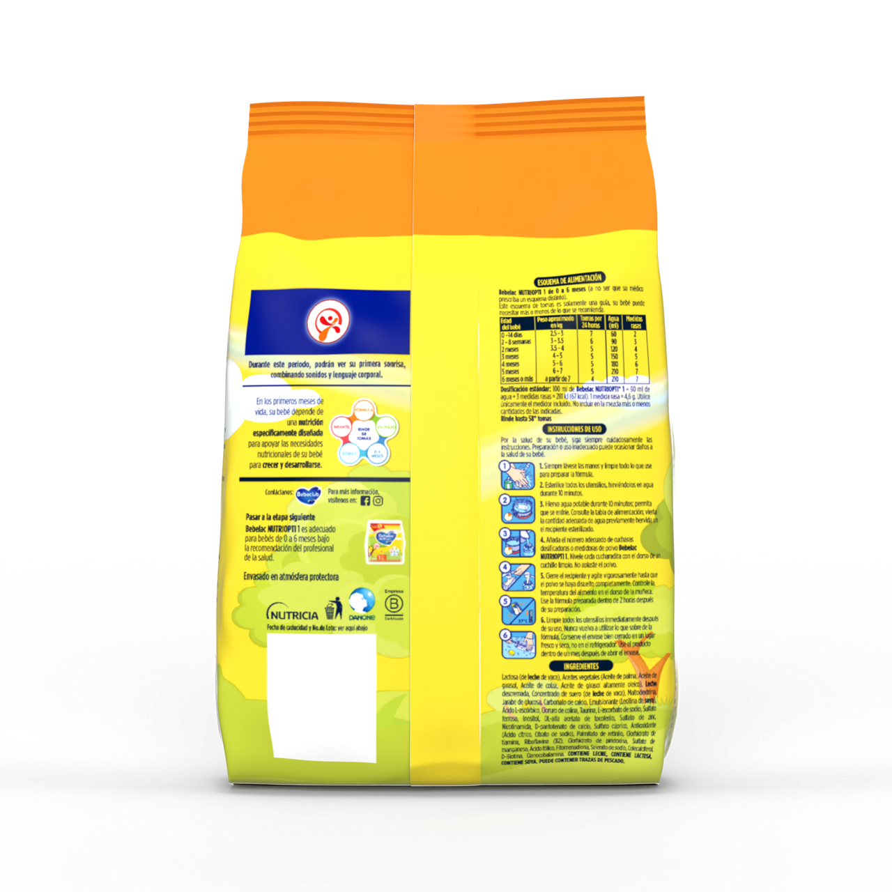Bebelac NUTRIOPTI 1 fórmula infantil en polvo para bebés de 0 a 6 meses bolsa amarillo naranja 800 g - Bebeclub Ecuador