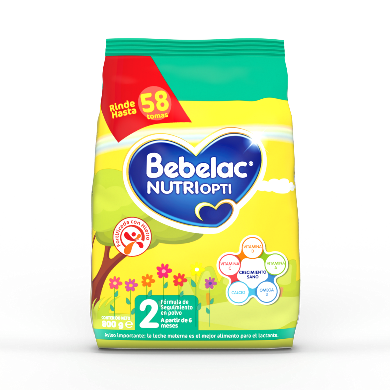 Bebelac NUTRIOPTI 2 fórmula de seguimiento en polvo para bebés a partir de 6 meses bolsa 800 g - Bebeclub Ecuador