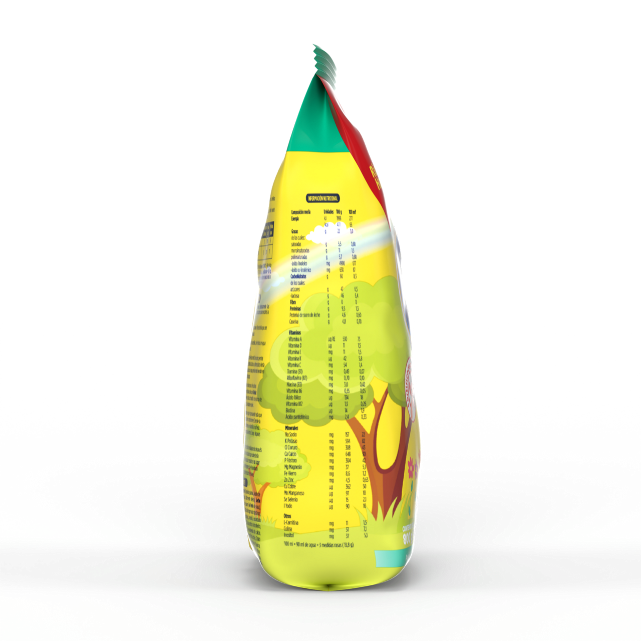 Bebelac NUTRIOPTI 2 fórmula de seguimiento en polvo para bebés a partir de 6 meses bolsa amarillo verde 800 g costado derecho - Bebeclub Ecuador