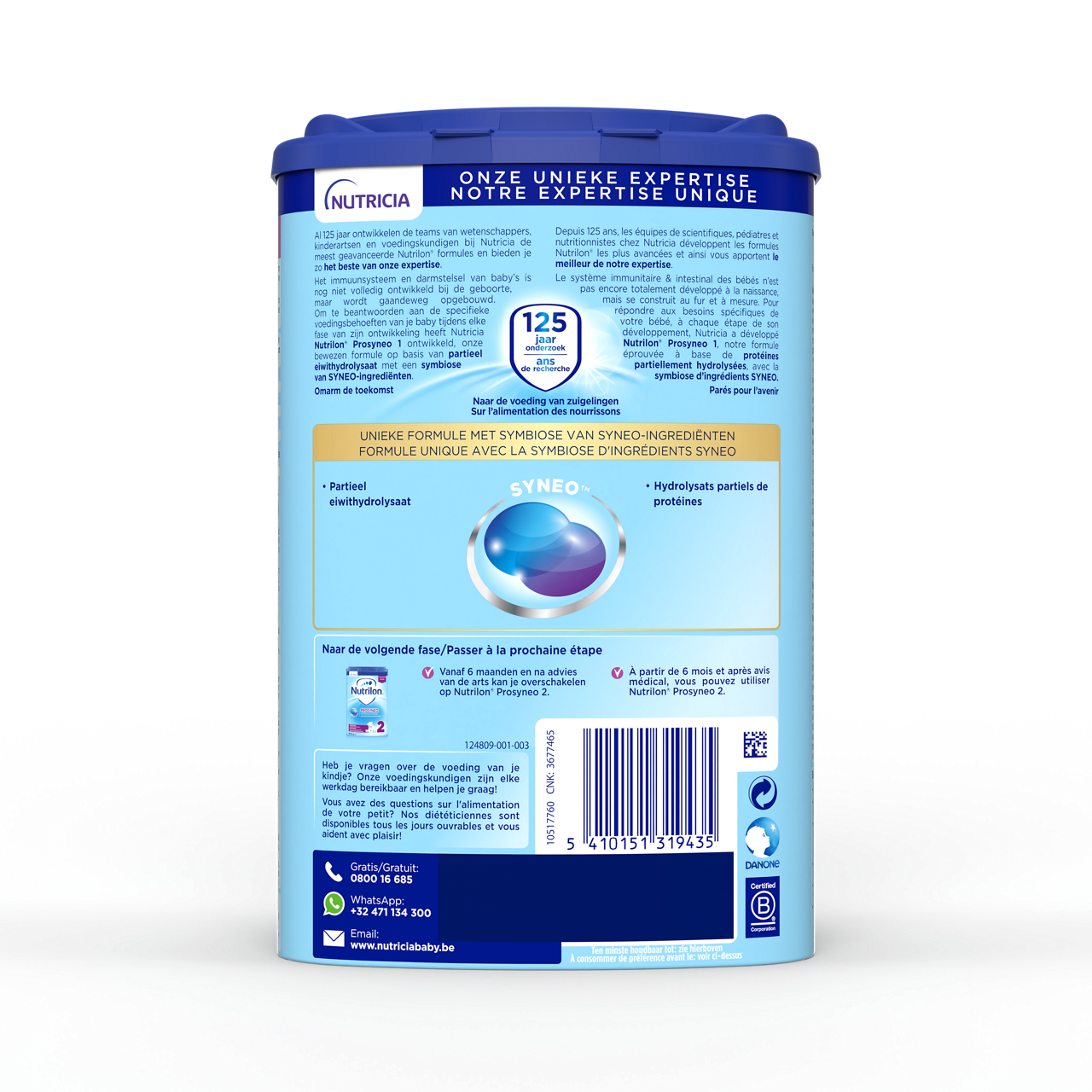 Nutrilon® Prosyneo 1 est un lait pour nourrissons à base d'hydrolysats de protéines qui répond aux besoins nutritionnels des bébés dès la naissance si l'allaitement n'est pas possible, ou en complément du lait maternel.