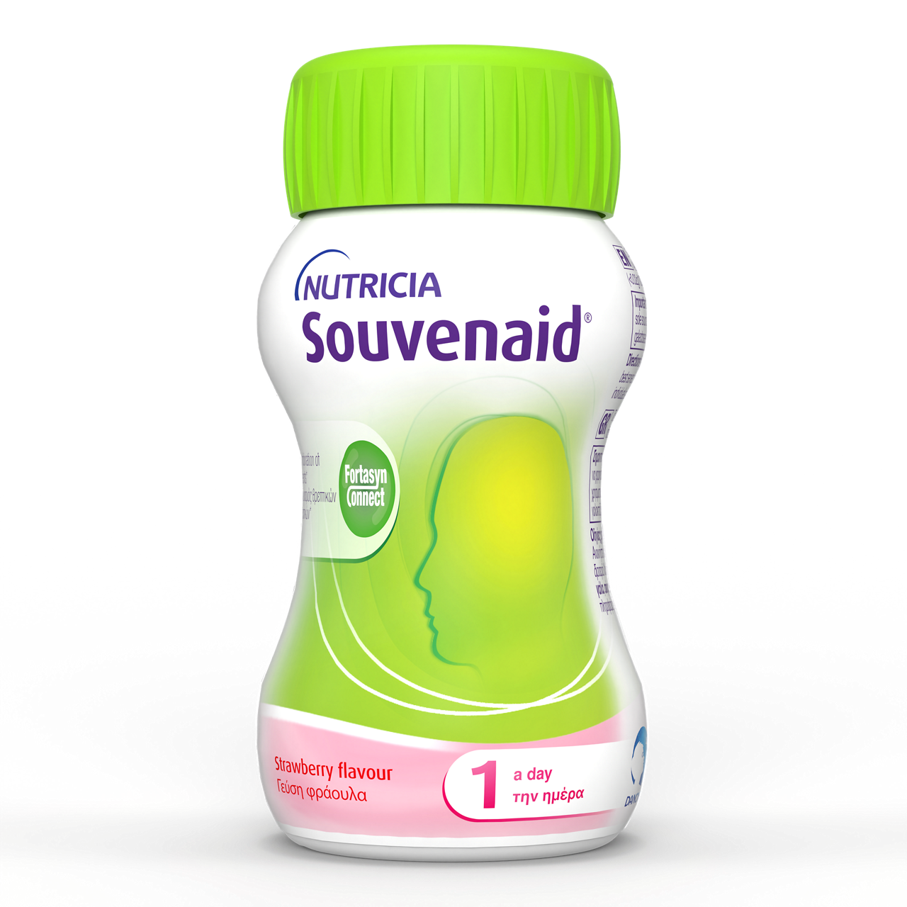 Souvenaid Nutricia Slovenija– živilo za posebne zdravstvene namene, pripravljena prehranska formula v 125‑ml steklenički (okus jagoda), posebej oblikovana z mešanico Fortasyn Connect® (omega‑3 DHA & EPA, uridin monofosfat, holin, vitamini B‑kompleksa), namenjena prehranskemu uravnavanju zgodnje Alzheimerjeve bolezni in blagih kognitivnih motenj.