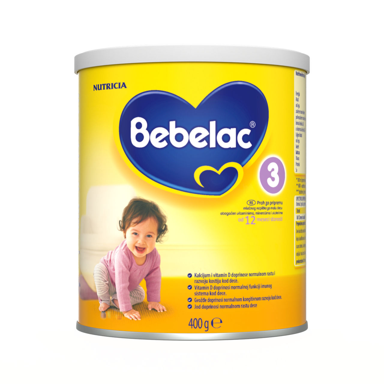 Bebelac® 3 Prah za pripremu mlečnog napitka za malu decu iznad 12 meseci 400 g - prednja strana pakovanja 