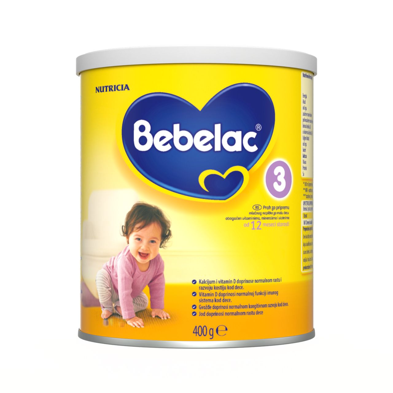 Bebelac® 3 Prah za pripremu mlečnog napitka za malu decu iznad 12 meseci 400 g - prednja strana pakovanja 