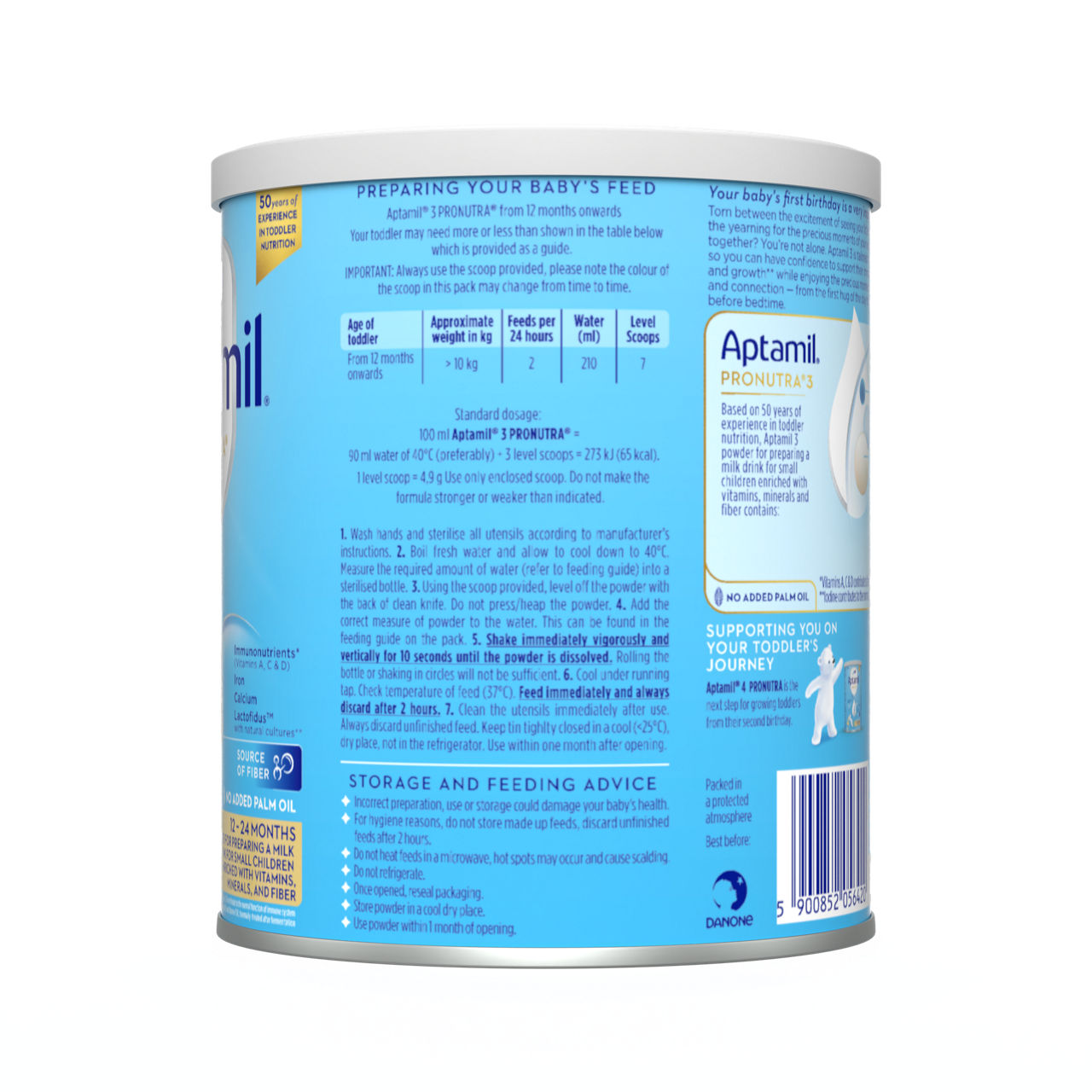 Aptamil® 3 PRONUTRA® prah za pripremu mlečnog napitka za malu decu od 12 do 24 meseca 400 g - leva strana pakovanja