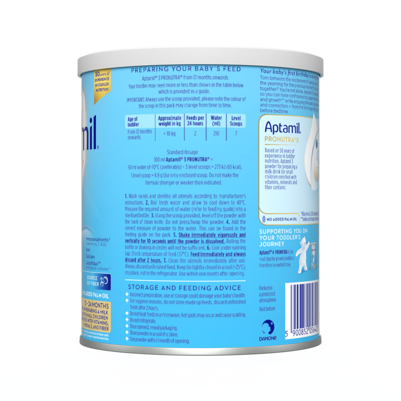 Aptamil® 3 PRONUTRA® prah za pripremu mlečnog napitka za malu decu od 12 do 24 meseca 400 g - leva strana pakovanja