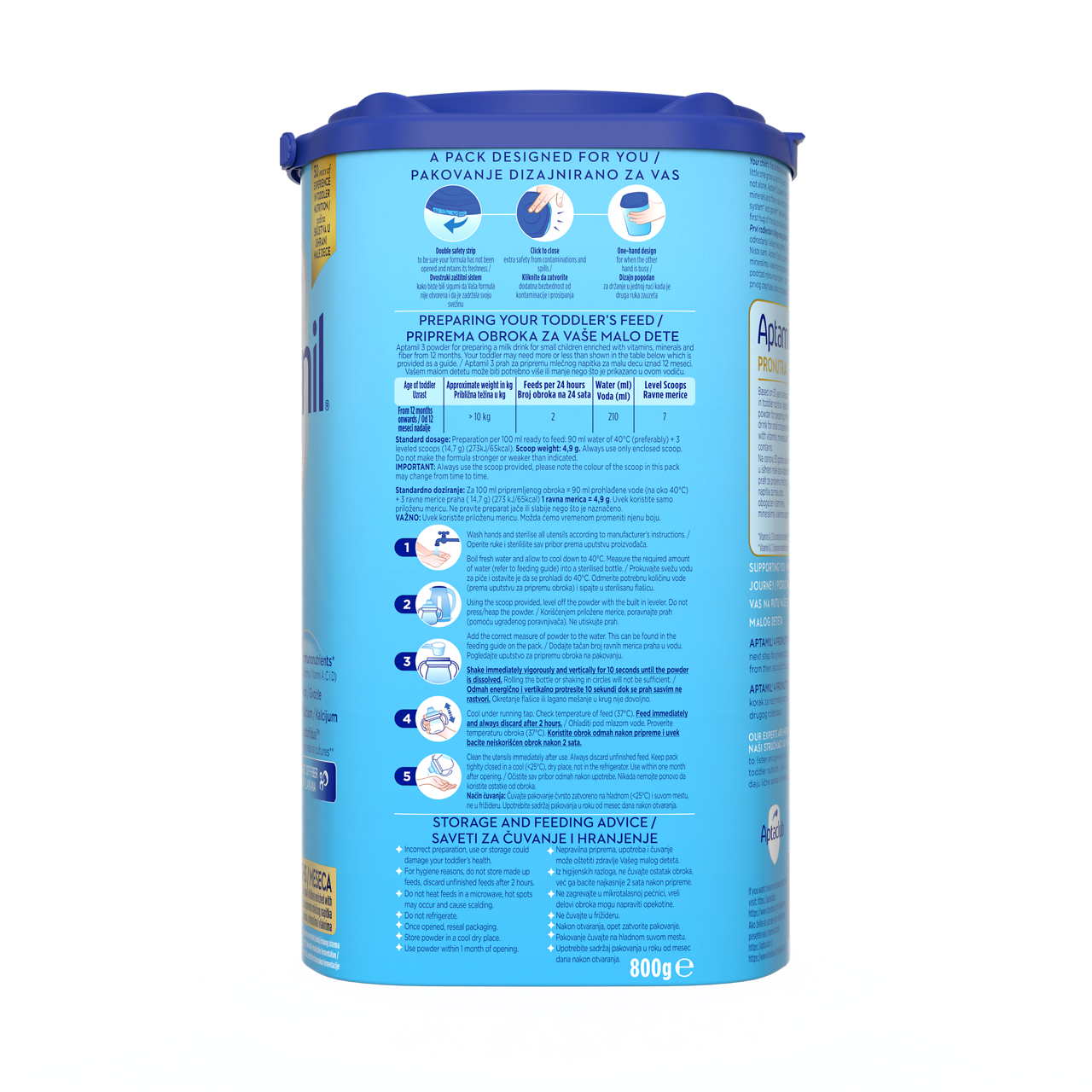 Aptamil® 3 PRONUTRA® prah za pripremnu mlečnog napitka za malu decu od 12-24 meseca 800 g - leva strana pakovanja