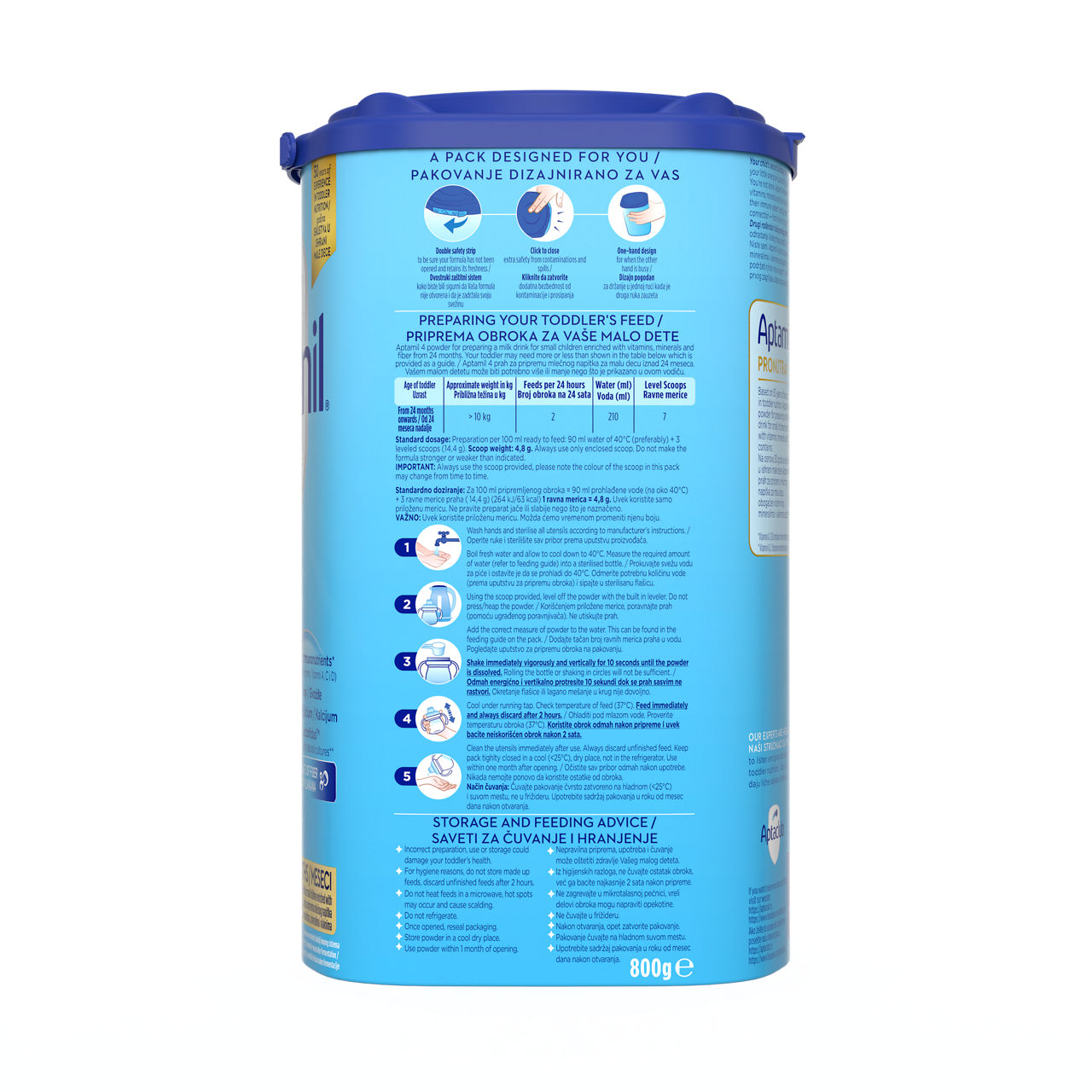 Aptamil® 4 PRONUTRA® prah za pripremnu mlečnog napitka za malu decu od 24-36 meseci 800 g - leva strana pakovanja