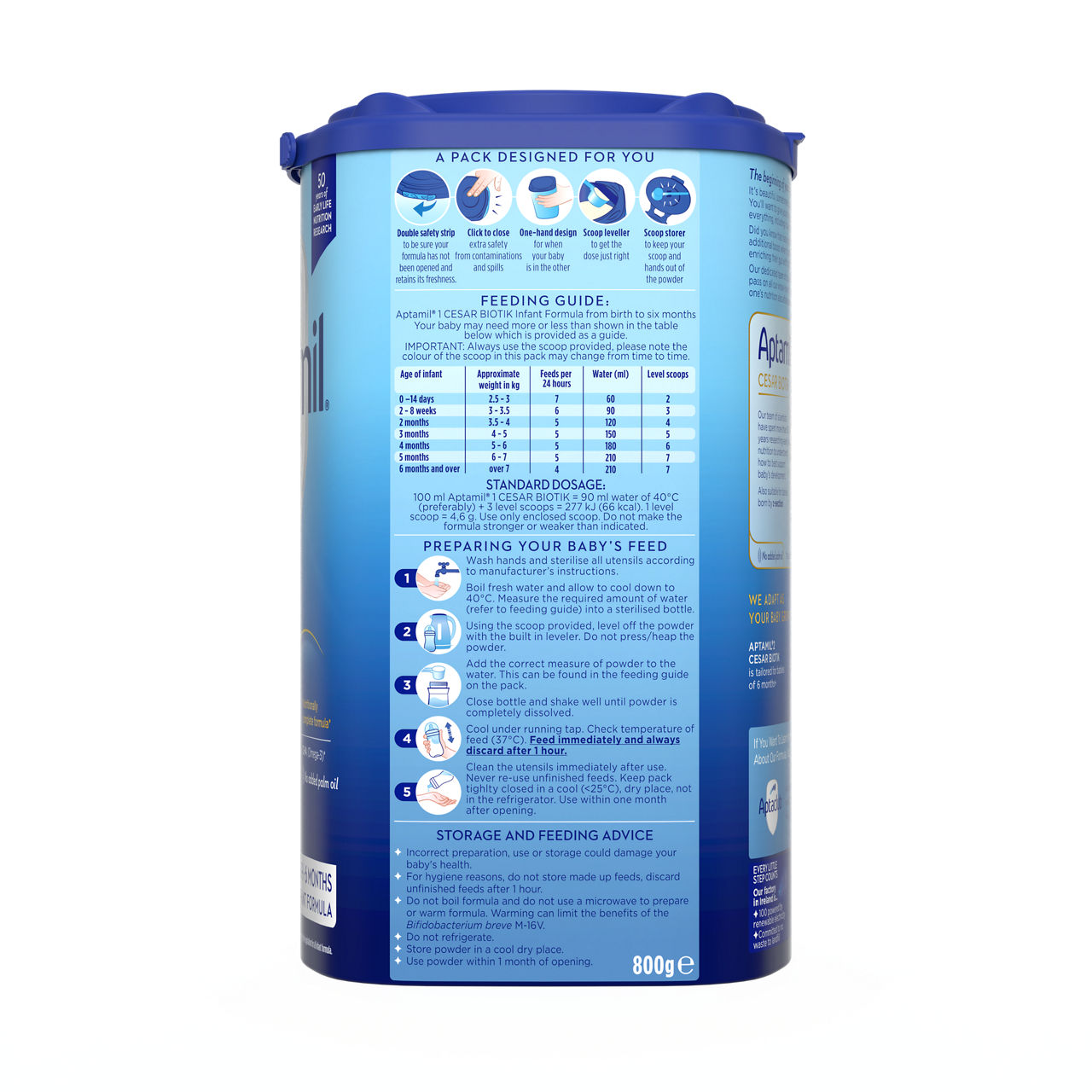 Aptamil® 1 CESAR BIOTIK Početno mleko za odojčad 800 g - leva strana pakovanja