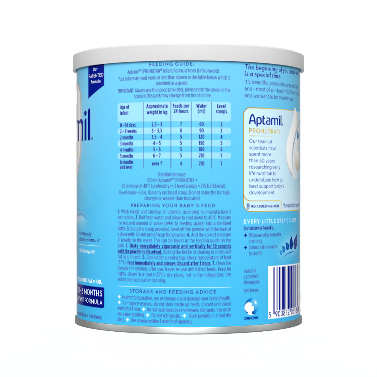 Aptamil® 1 PRONUTRA® Početno mleko za odojčad 400 g - leva strana pakovanja