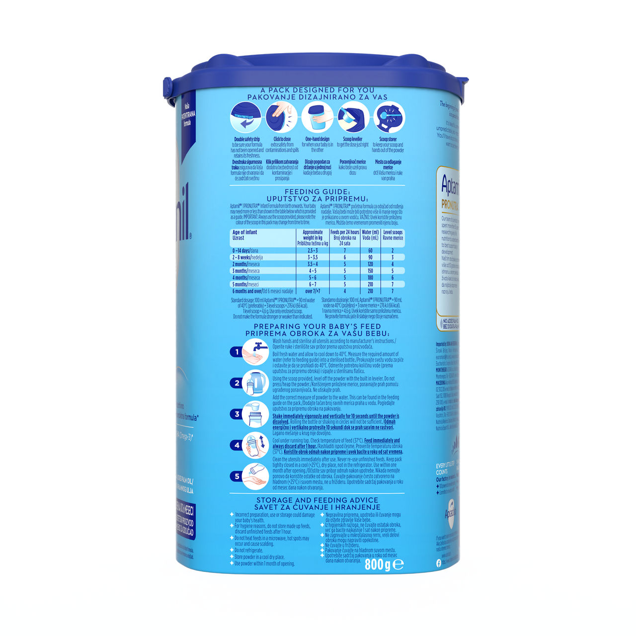 Aptamil® 1 PRONUTRA Početno mleko za odojčad 800 g - leva strana pakovanja