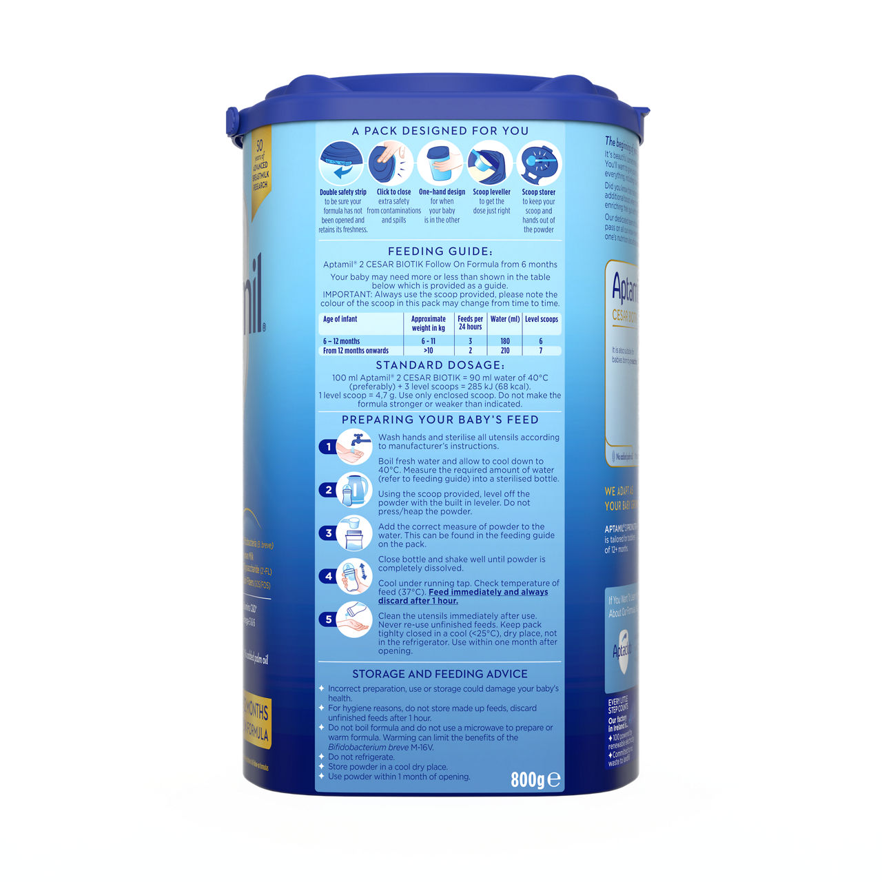 Aptamil® 2 CESAR BIOTIK Prelazno mleko za odojčad 800 g - leva strana pakovanja 