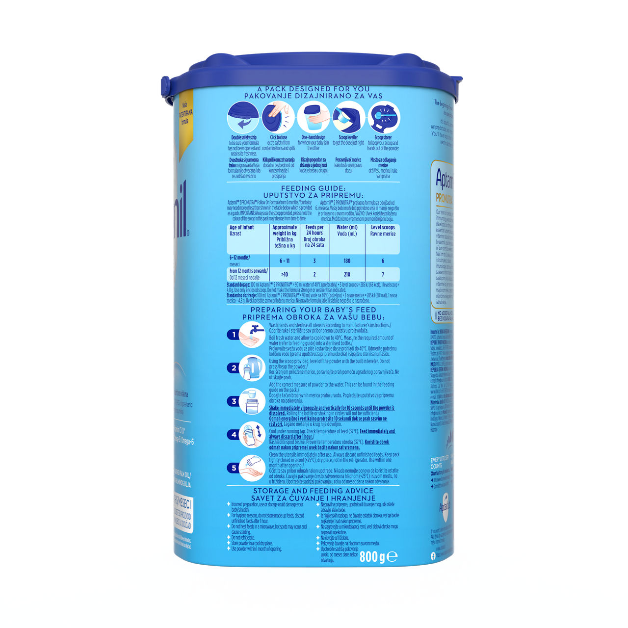Aptamil® 2 PRONUTRA® Prelazno mleko za odojčad 800 g - leva strana pakovanja