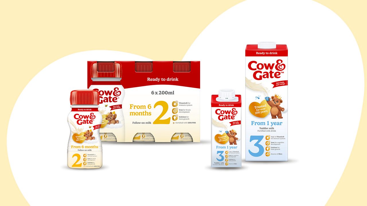 cow and gate products on a yellow background