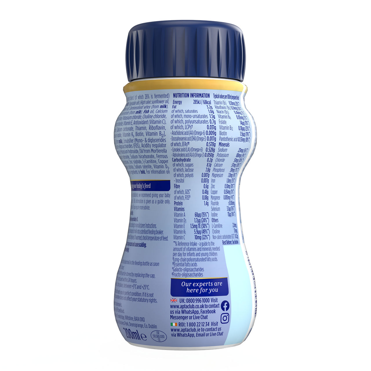 Aptamil® 2 Prelazno mleko za odojčad spremno za upotrebu od 6-12 meseci 200 ml - zadnja strana pakovanja