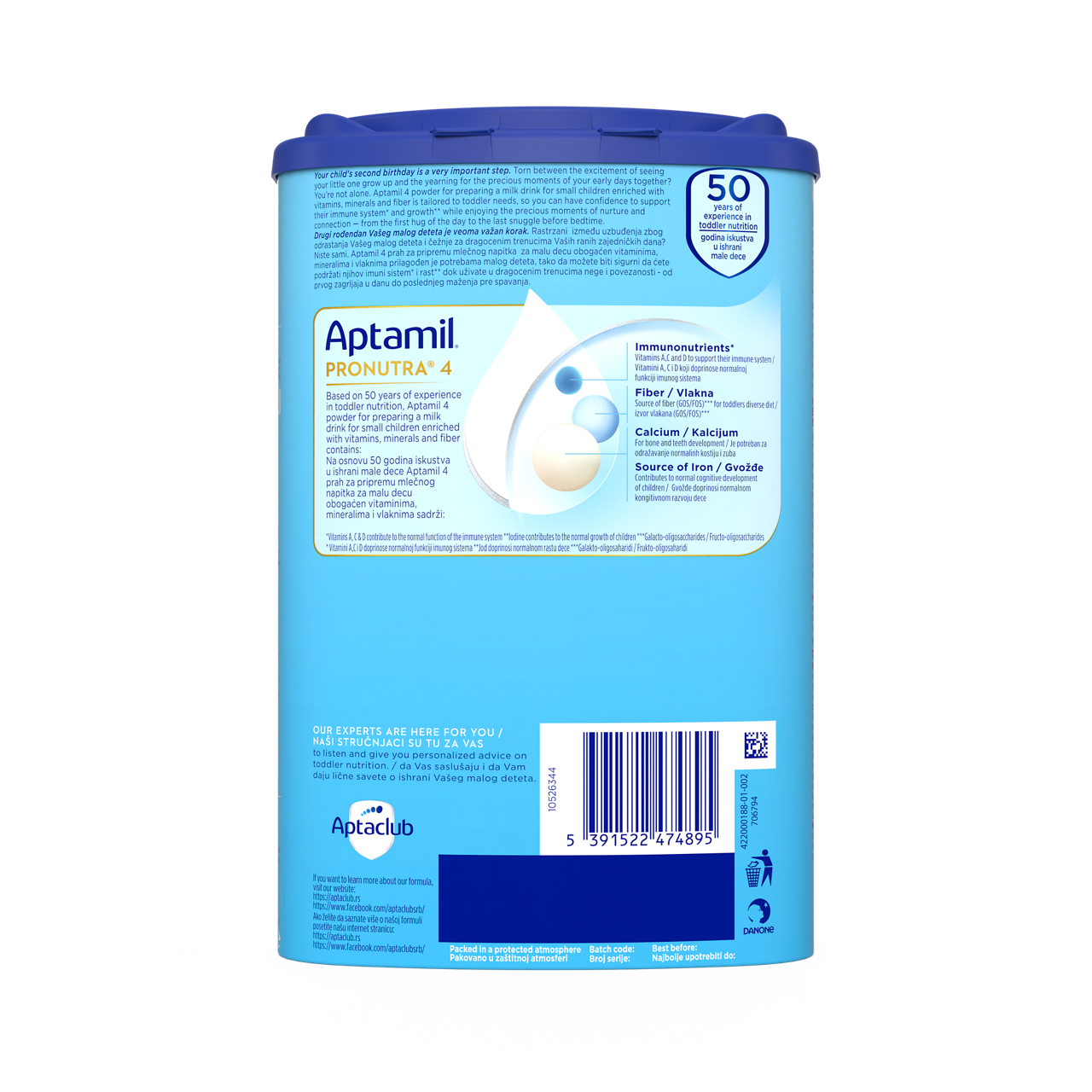 Aptamil® 4 PRONUTRA® prah za pripremnu mlečnog napitka za malu decu od 24-36 meseci 800 g - zadnja strana pakovanja