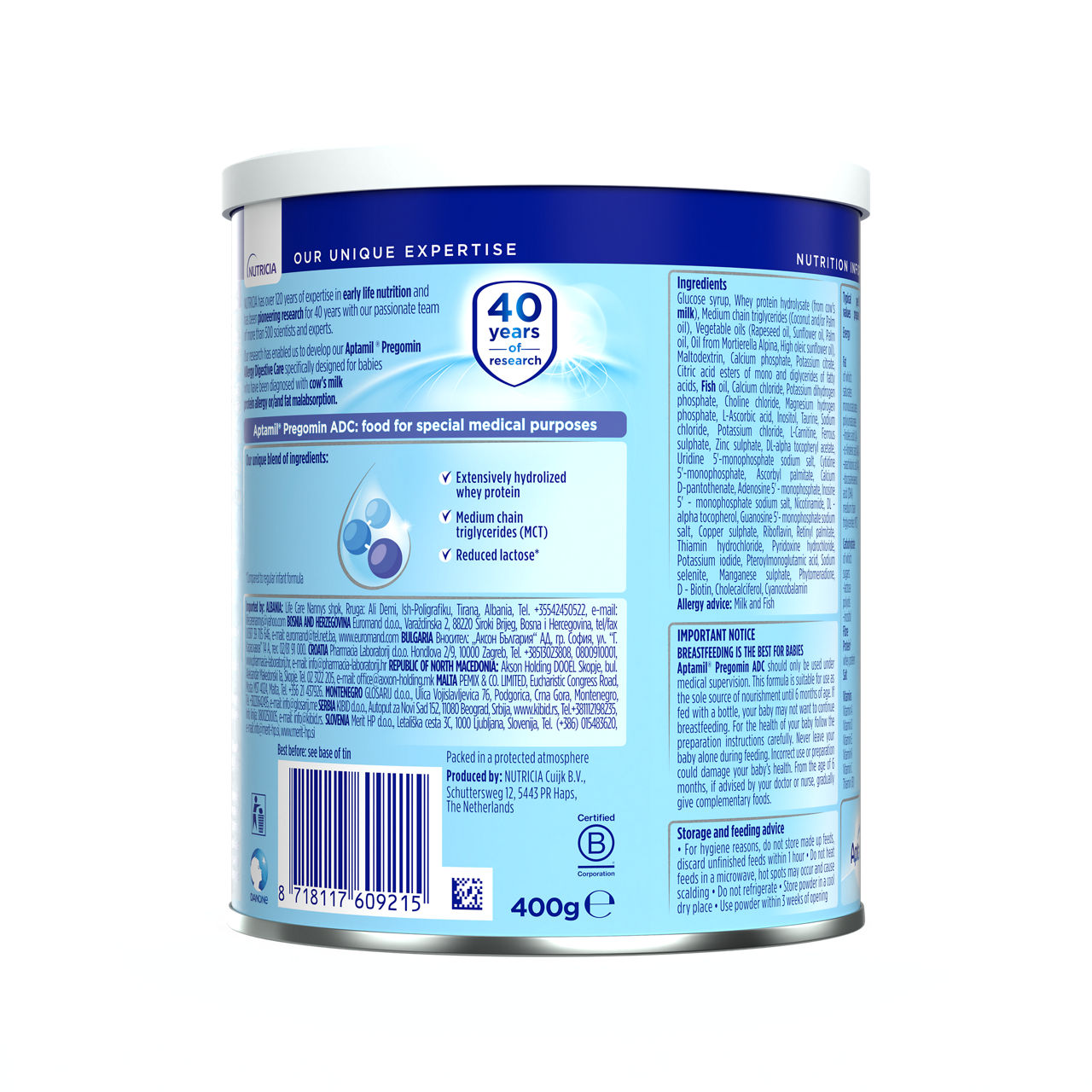 Aptamil® Allergy Digestive Care 400 g - zadnja strana pakovanja