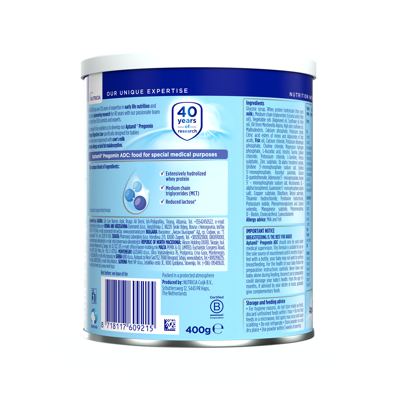 Aptamil® Allergy Digestive Care 400 g - zadnja strana pakovanja