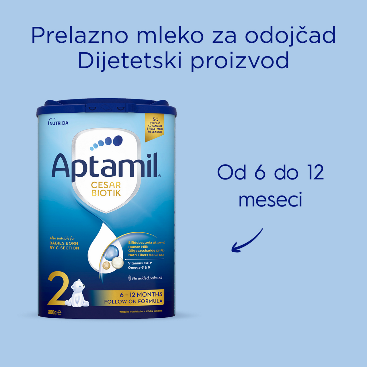 Aptamil® 2 CESAR BIOTIK Prelazno mleko za odojčad 800 g - Predstavljanje proizvoda