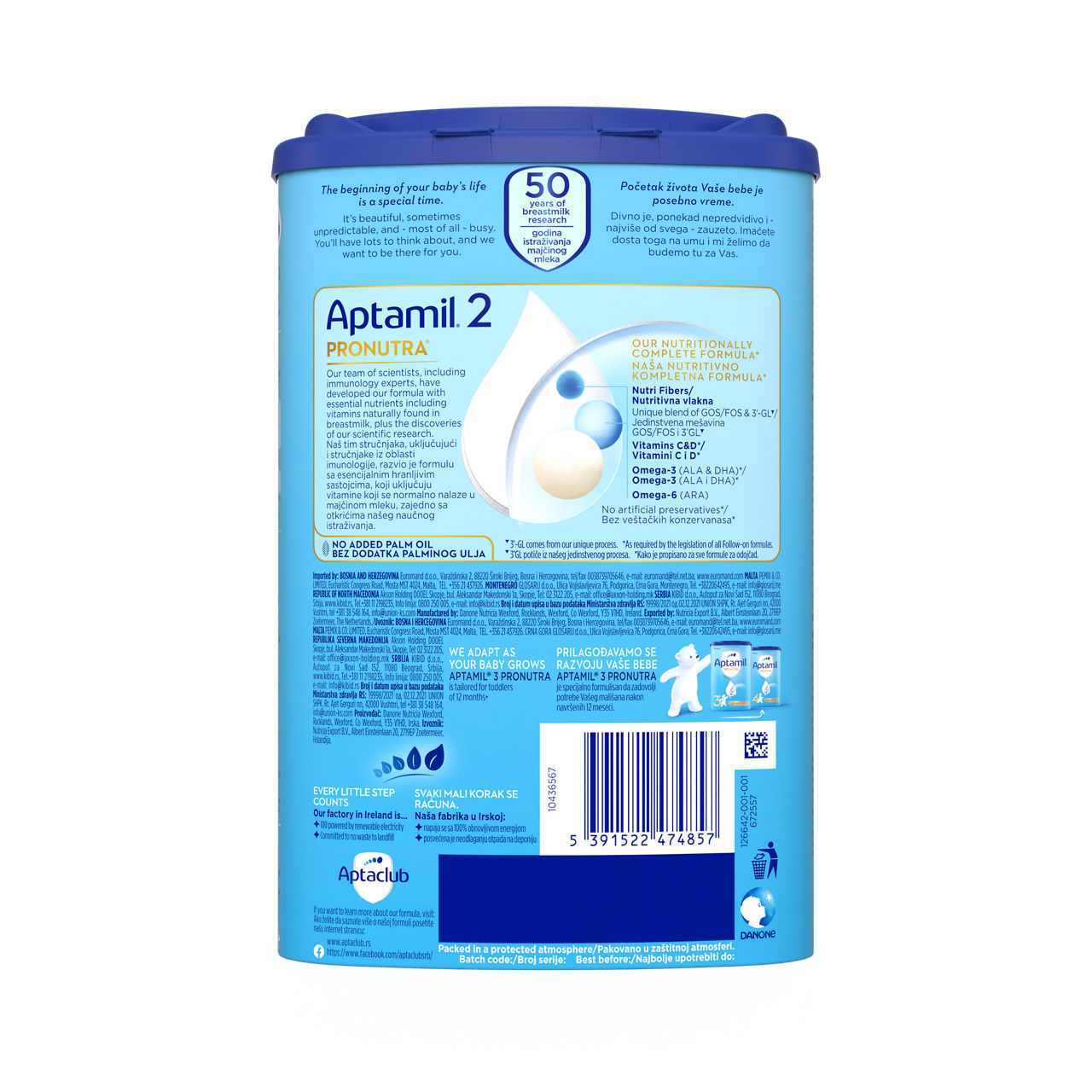 Aptamil® 2 PRONUTRA® Prelazno mleko za odojčad 800 g - zadnja strana pakovanja