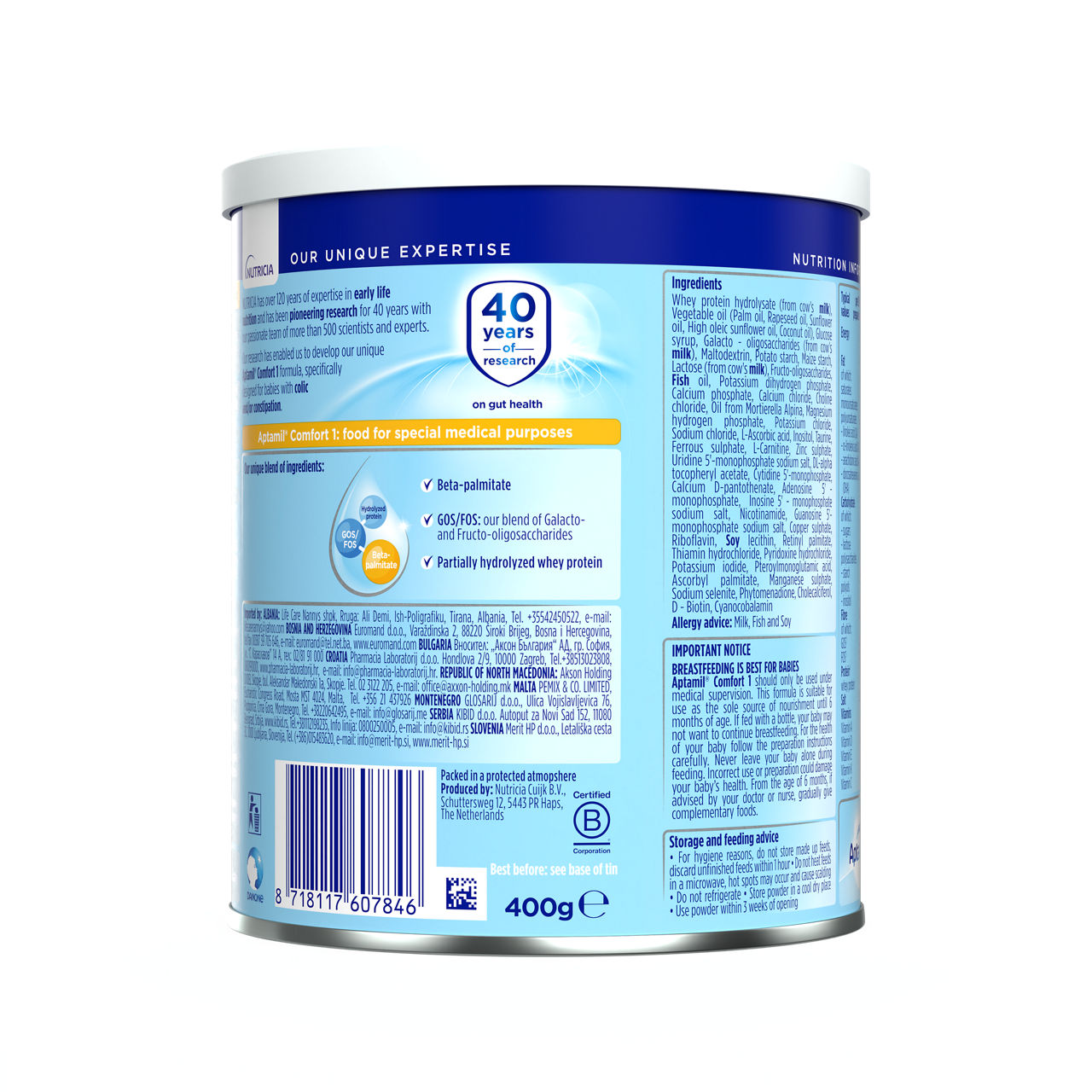 Aptamil® Comfort 1 400 g - zadnja strana pakovanja