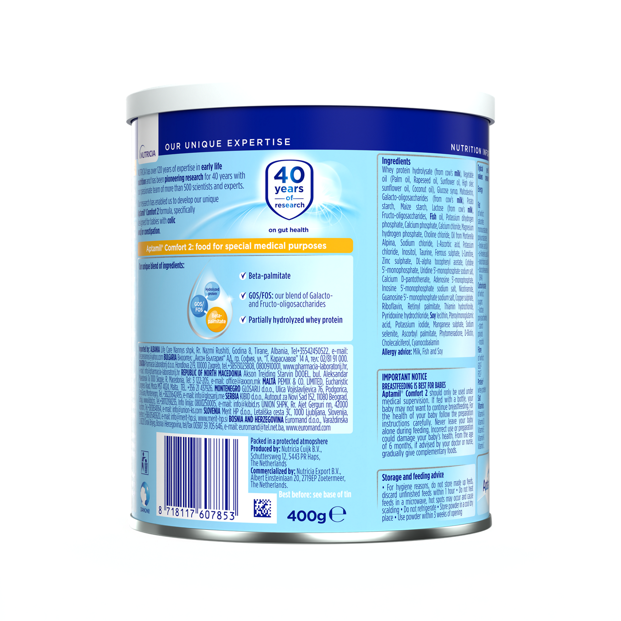 Aptamil® Comfort 2 400 g - zadnja strana pakovanja